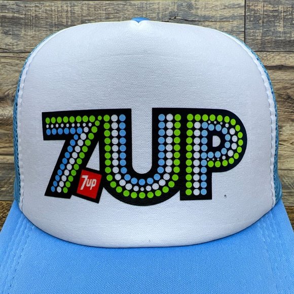 7UP Mens Trucker Hat Blue Snapback Vintage 1970s Logo Soda Retro Baseball Cap - Picture 3 of 8